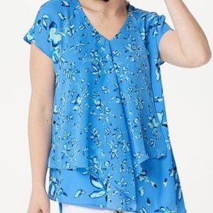 H by Halston double floral layered asymetrical blouse 8 New blue